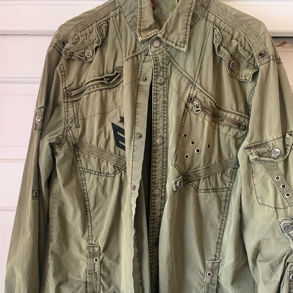 F.U.S.A.I.   Brand fashion military look long sleeve men's shirt XL army green